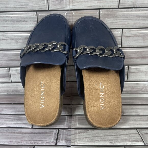 Vionic Women's Navy Blue Leather Georgie Mules Shoe Size‎ 5-NEW - Picture 5 of 8